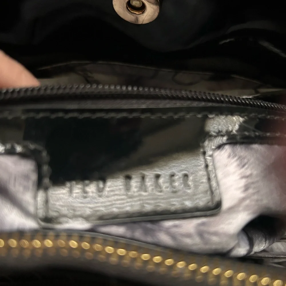 Ted Baker Glossy Black Satchel with Gold Accents - Picture 6 of 13